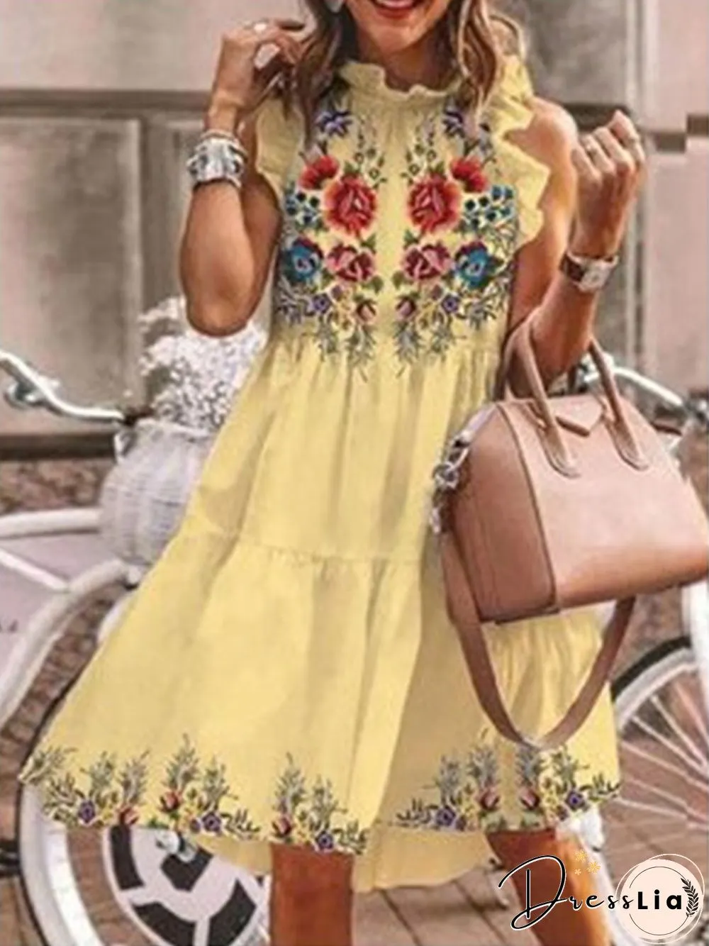 Flower Print Ruffle Cake Dress P12030