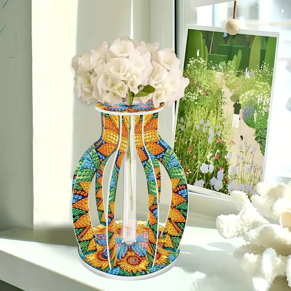 Acrylic Wood Sunflower Butterfly Diamond Painting Flower Vase for Home Office De