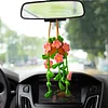 Daisy Potted Plant Car Mirror Hanging, Handmade Knitted Rear View Mirror Accessories, Car Plant Hanging, Crochet Car Mirror Hanging (White flower plant)