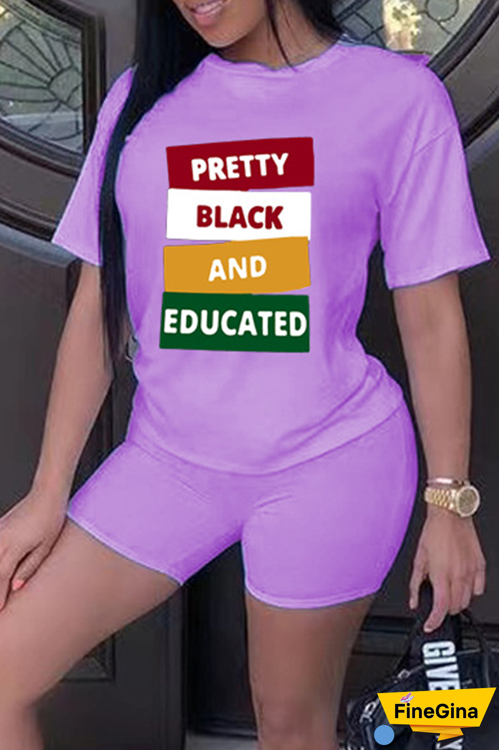 White Street Print Patchwork O Neck Short Sleeve Two Pieces