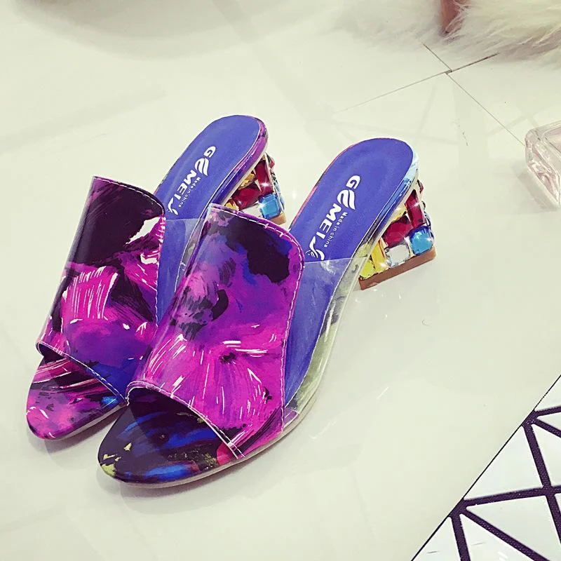 Fashionable and Versatile Rhinestone High-heeled Slippers