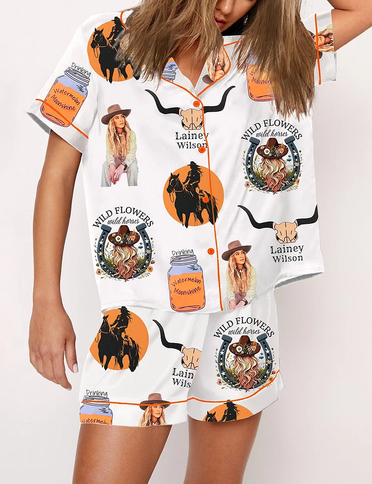 Women's Wild Flowers Wild Horses Lainey Wilson Print Pajama Set
