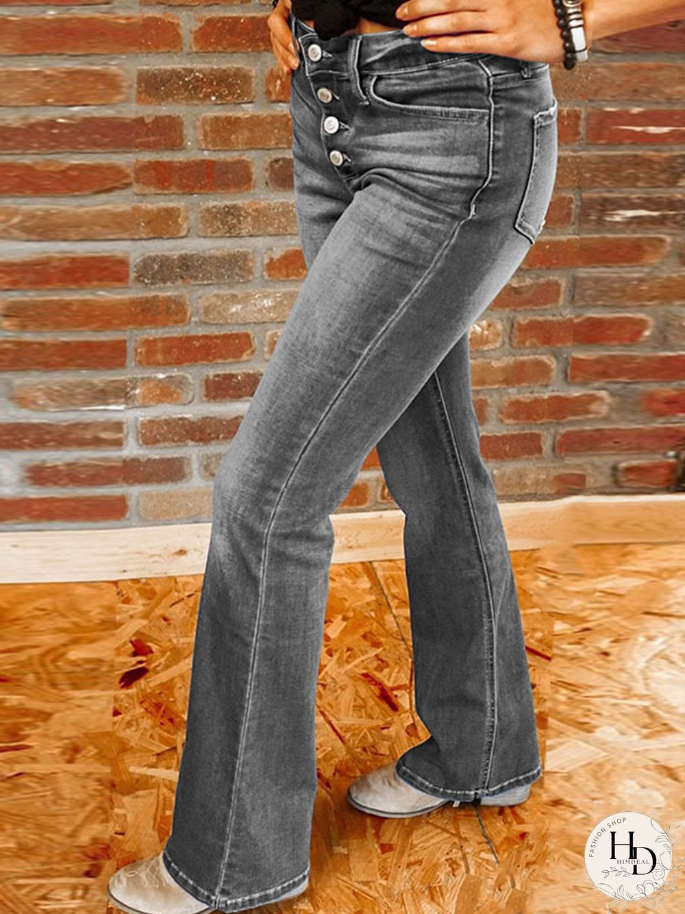 Fashion Pocket Long Flared Jeans