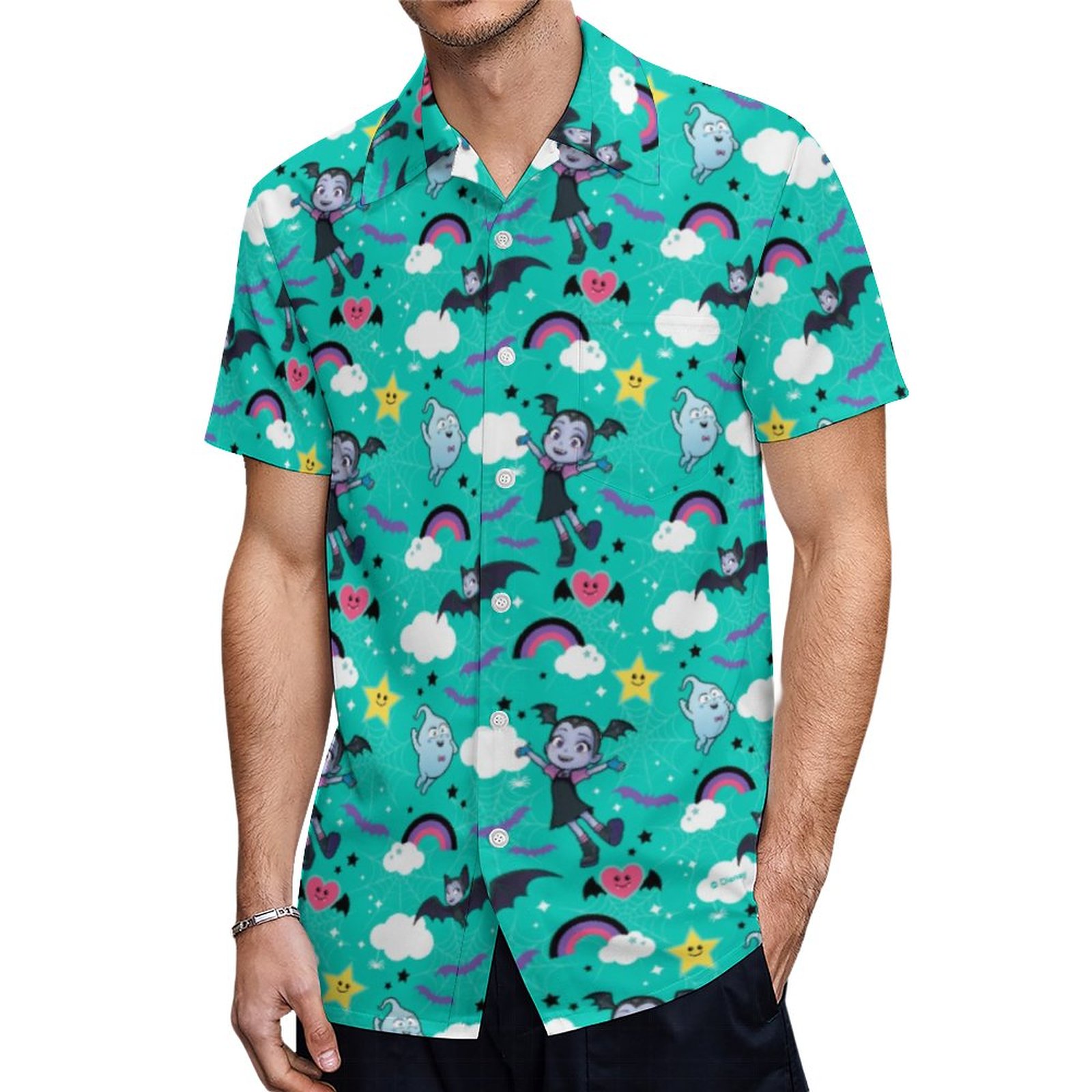 Vampirina Demi Friends Are Magical Pattern Hawaiian Shirt Mens Button Down Tropical Hawaii Beach Shirts