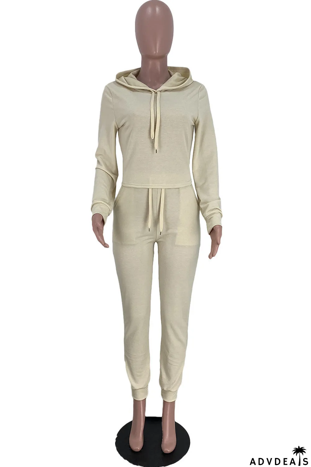 Coffee Fashion Casual Solid Basic Hooded Collar Long Sleeve Two Pieces