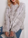 Urban Faux Fur Solid Color Round-Neck Long Sleeves Zipper Coat