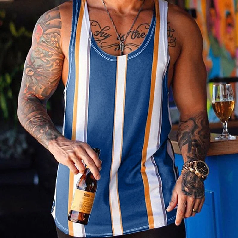 Aonga Casual Printed Mens Tank Top Vest Sunmer Fashion Bodybuilding Gym Vest Sportwear Sleeveless T-Shirt Beach Hawaiian Man Tank