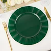 10 Pack | 11" Hunter Emerald Green Hard Plastic Dinner Plates with Gold Ruffled Rim, Large Heavy Duty Disposable Dinnerware