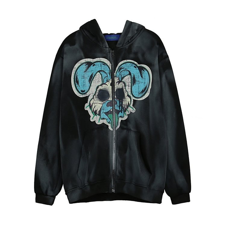 Cartoon Sweater Men's plus Size Retro Sports Coat Casual Loose Jacket Fleece Lined Sweatshirt Men Thermal Hoodie