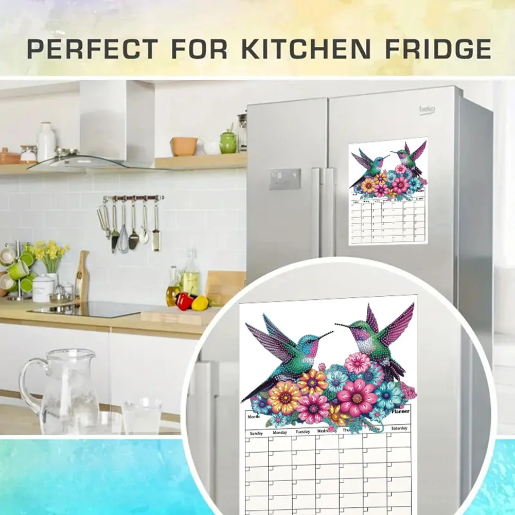DIY Hummingbird Diamond Painting Magnetic Fridge Calendar To-do List Calendar