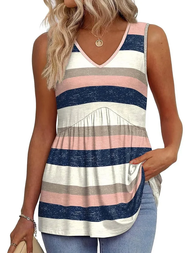 Women Dressy Sleeveless V Neck Babydoll Tank Tops 