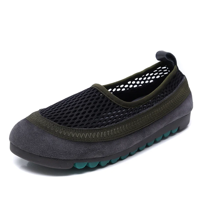 Yyvonne Layer Of Cowhers Retro Breathable Net Bean Shoes Women Spring And Summer New One Foot Pedal Comfortable Flat Sole Leisure Single Shoes