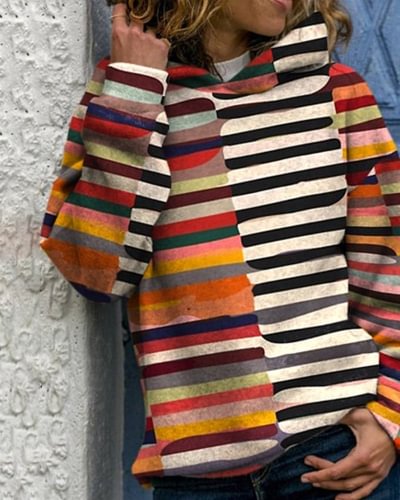 Colorful Irregular Stripe Print Hooded Sweatshirt
