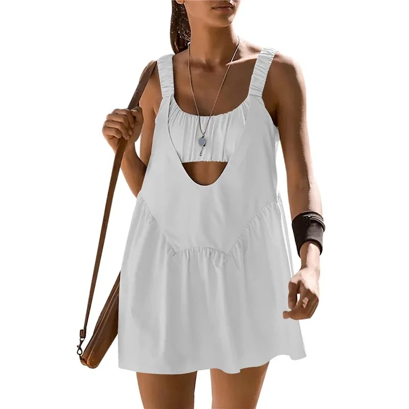 Toloer Toloer Women Tennis Dress Summer Casual Solid Color Sleeveless Open Back Athletic Mini Dresses with Pockets Sports Workout Golf Dress 1127-0-Outfit Ideas