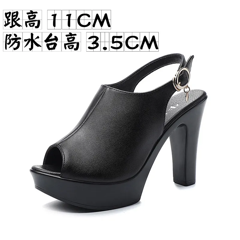 Breakj Breakj Korean Version Of Spring And Autumn Fish Mouth With Sandals Women's High Heel Waterproof Table Thick-Soled Cool High Heels Size Work Shoes