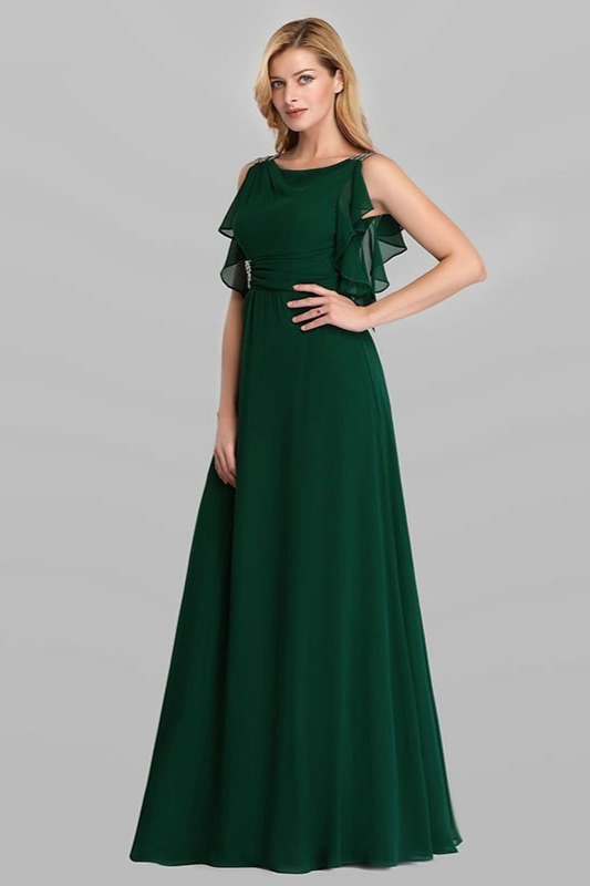 Bellasprom Emerald Green Chiffon Long Evening Gowns Online Ruffles