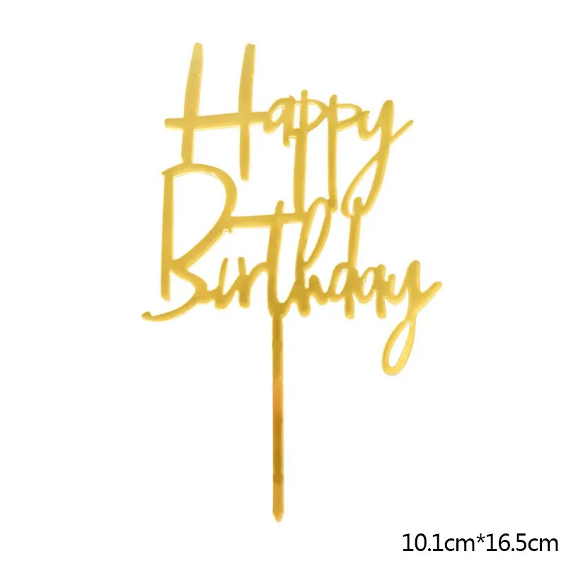 Happy Birthday Cake Topper Acrylic Gold Silver Cake Flag Cupcake Topper For Boy Girl Birthday Party Decorations Wedding Supplies