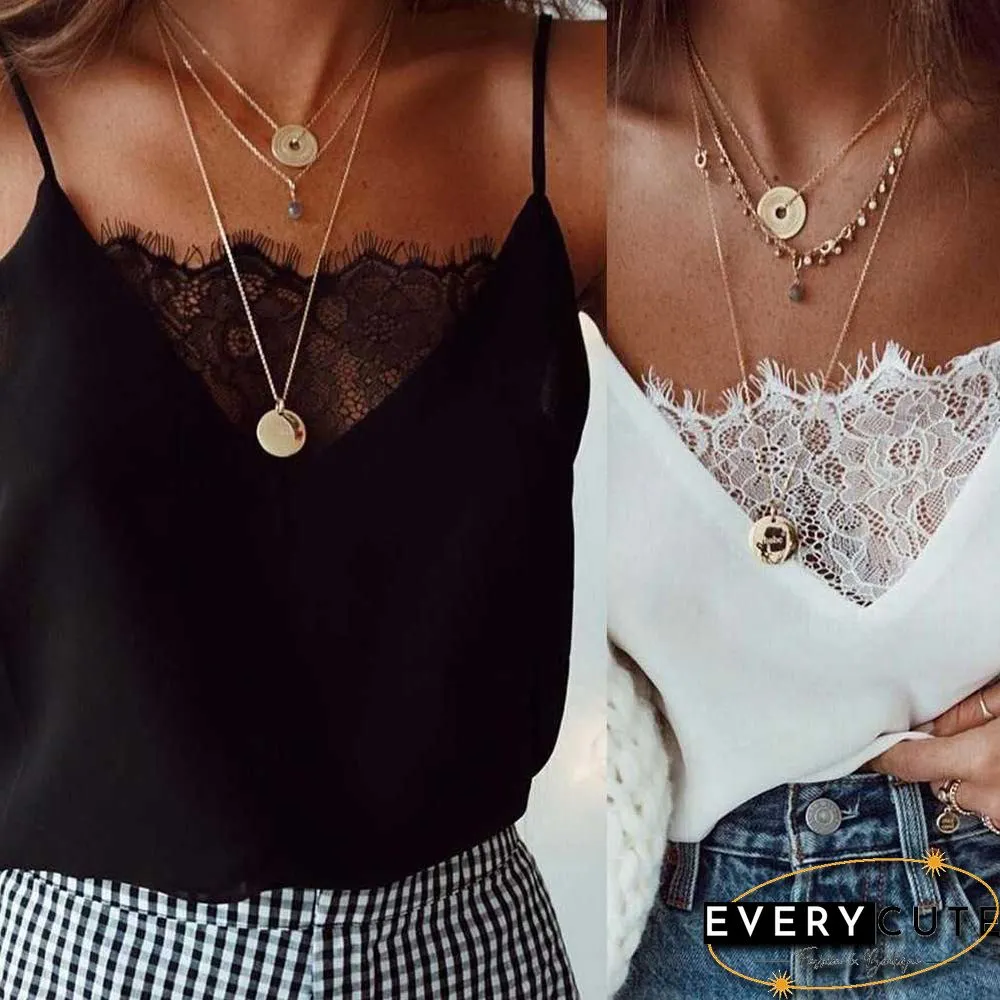 Womens V Neck Lace Camisole Tank Tops