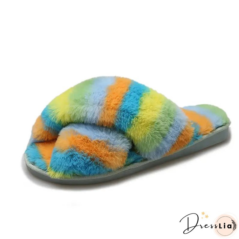 Paziye Colorful Plush Cross Plush Slippers
