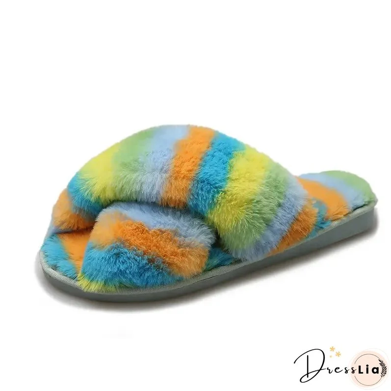 Paziye Colorful Plush Cross Plush Slippers
