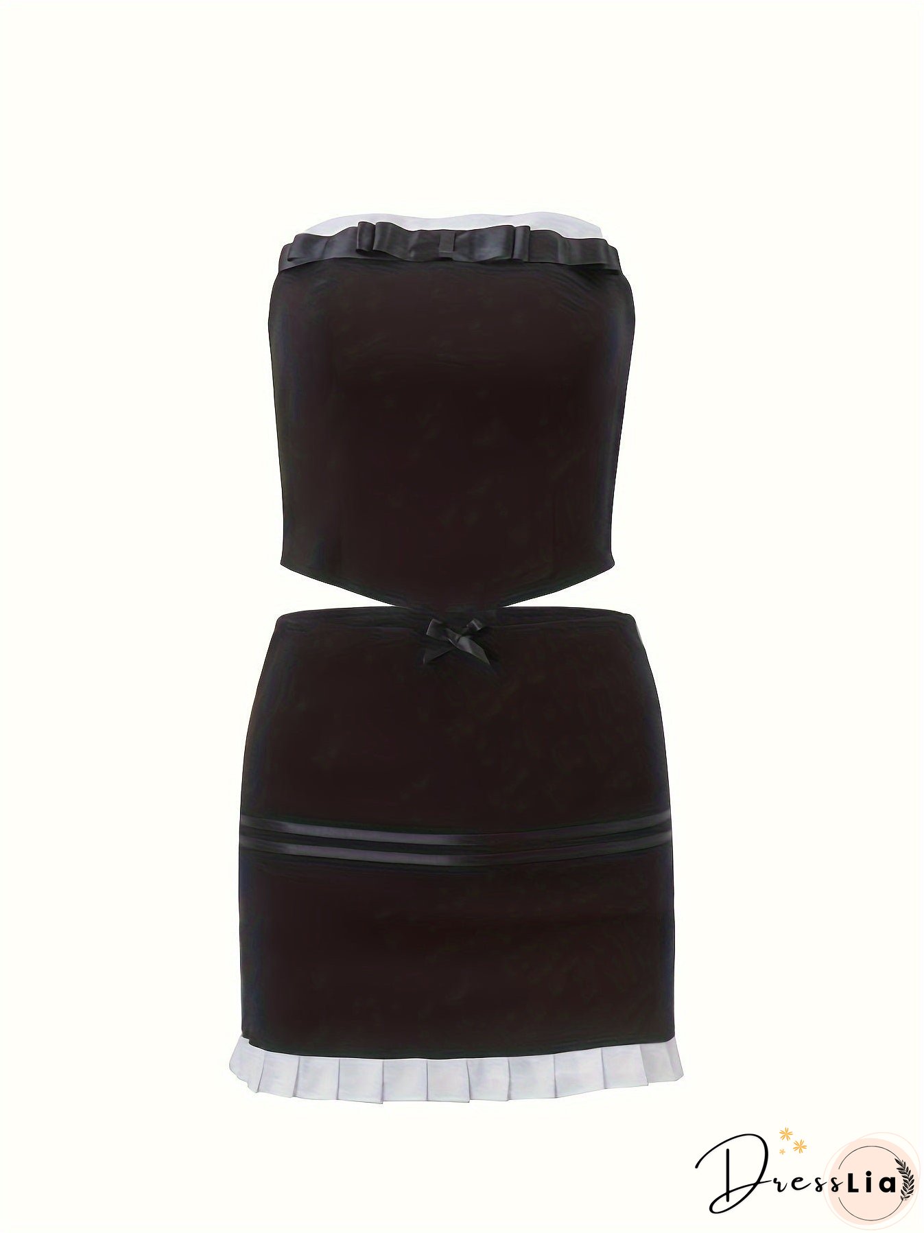 Colorblock Two-piece Set, Tube Top & Ruffle Skirt Outfits, Women's&nbsp;Clothing