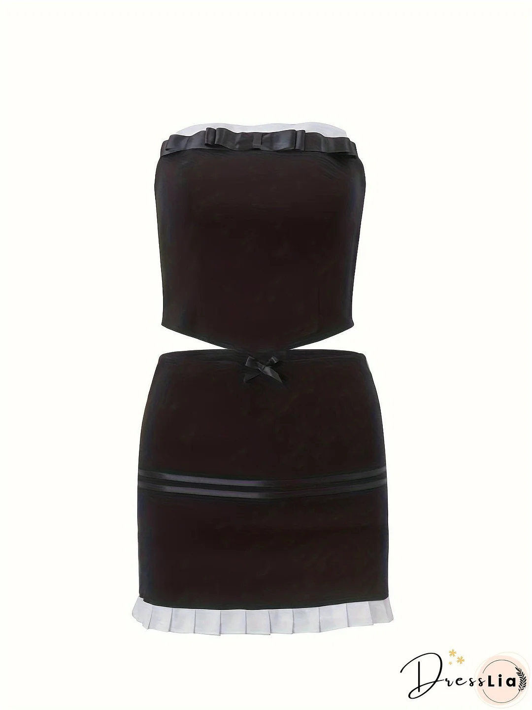 Colorblock Two-piece Set, Tube Top & Ruffle Skirt Outfits, Women's&nbsp;Clothing