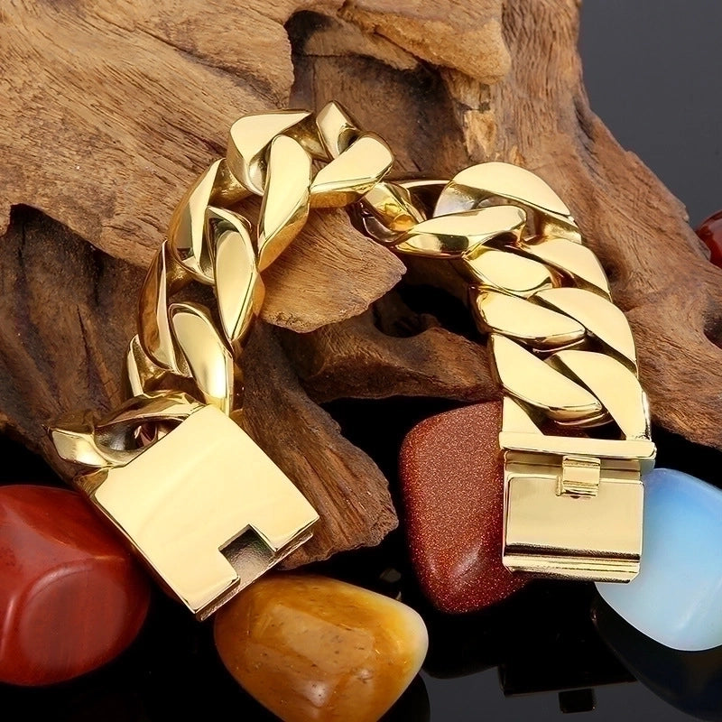 Hip-Hop Solid Color Titanium Steel Plating 18K Gold Plated Men’s Bracelets
