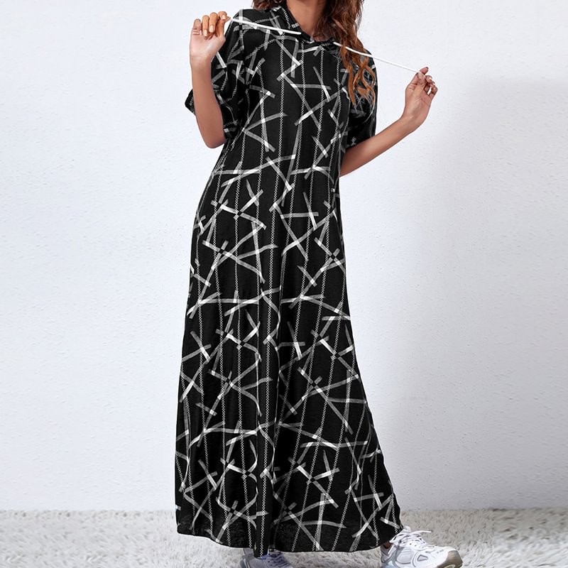 Loose Printed Hooded Maxi Dress