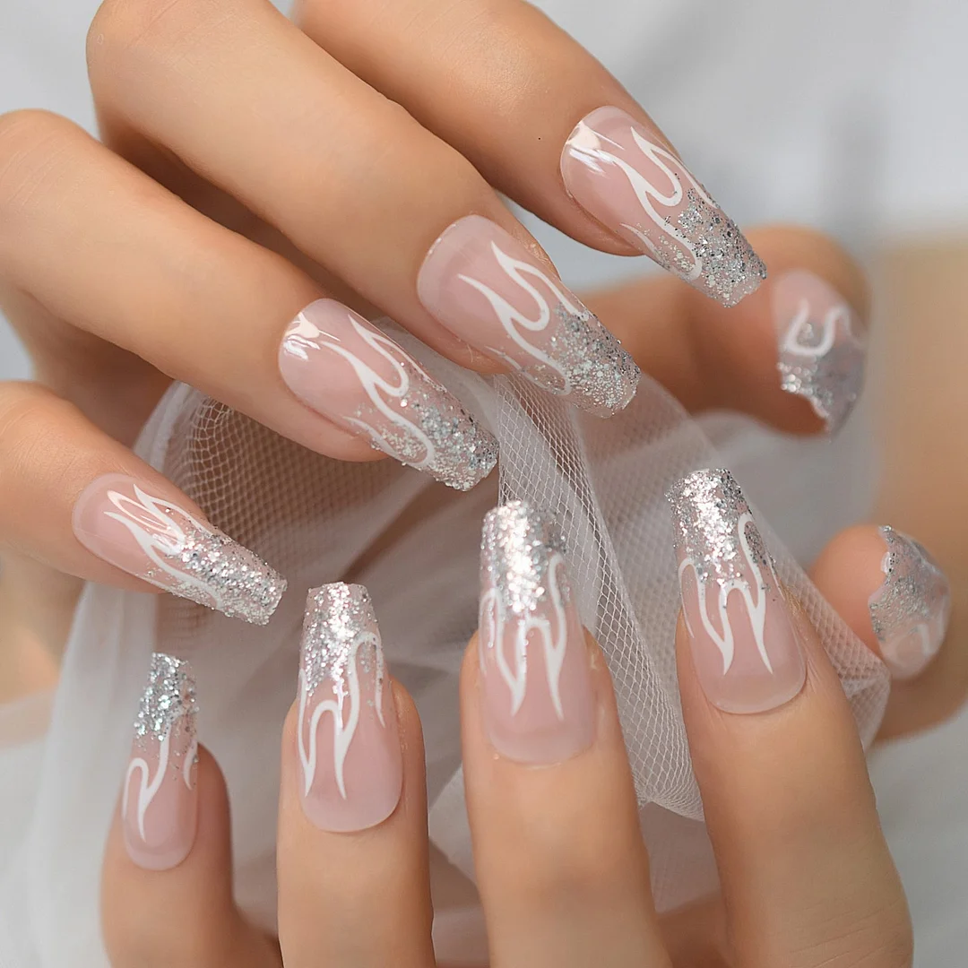 Long Medium Length Ballerina Press On Nails Cloud False Nails Stick On Milky White Fingernails Coffin Faux Ongles-Nail Inspo