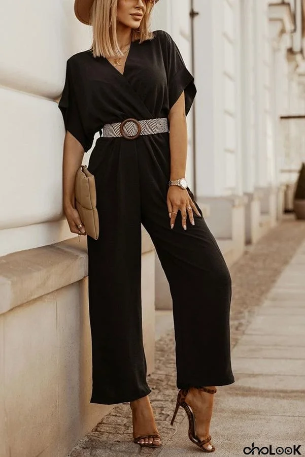 Daytime Diva Belted Wrap Relaxed Jumpsuit