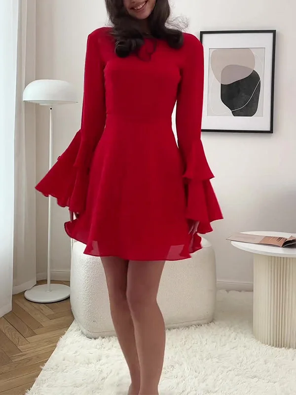 Style & Comfort for Mature Women Women's Long Sleeve Scoop Neck Solid Color Mini Dress