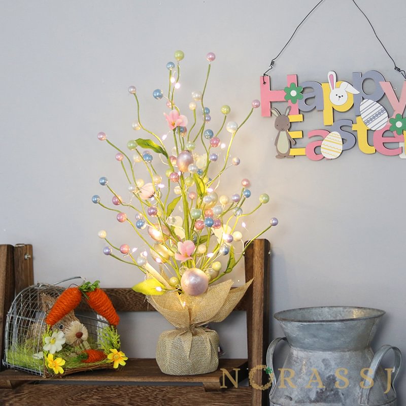Artificial Egg Tree Potted Flower Easter Decoration With Led Lights 
