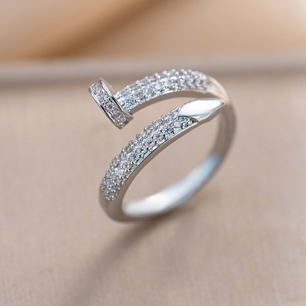 Fashion 18K Electroplated Nail-Shaped Movable Ring For Women Niche Open Adjustable Ring