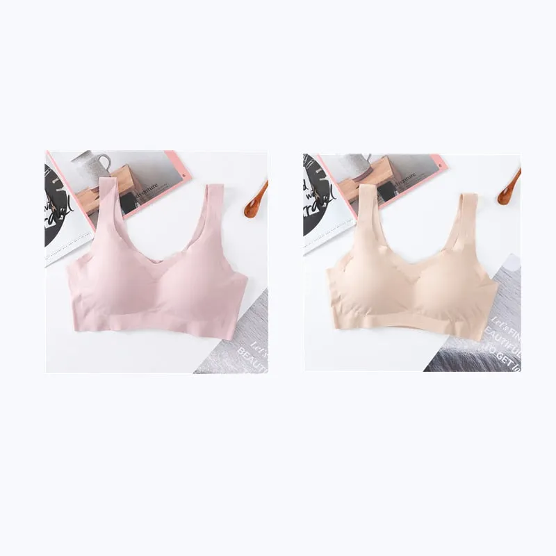 2PCS Ice Silk Bras Seamless Women Soft Thin Push Up Underwear Lingerie Sleep Vest Top Chest Padded Bralette топ Soutien Gorge