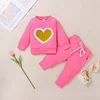 Baby Kid Girl Valentine  Pure Color Long Sleeve Love Suit 2 Pcs Set