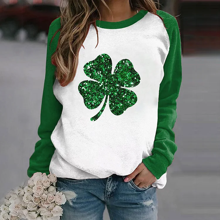 VChics Women's St. Patrick's Day Lucky Shamrocks Print Sweatshirt