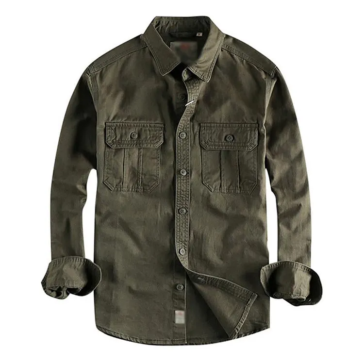 Men's Casual Cotton Flap Pocket Lapel Long Sleeve Shirt