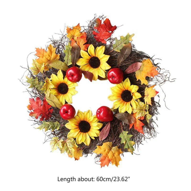 Sunflower Wreath With Maple Leaves For Fall Decoration