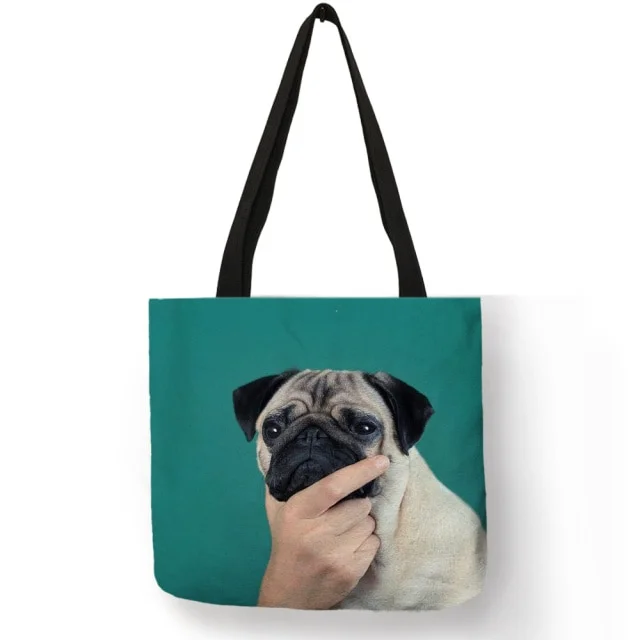 Linen Eco-friendly Tote Bag -  Pug Dog