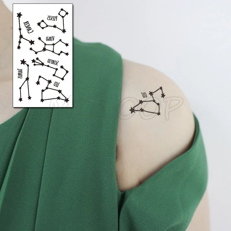 Tattoo Sticker Body Art Black White Drawing Little Element Planet Sun Moon Star Water Transfer Temporary Fake Tatto Flash Tatoo