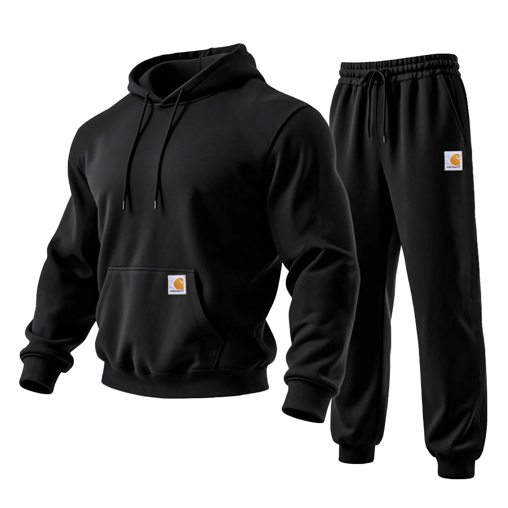 Men's Vintage Logo Solid Color Pocket Hoodie And Sweatpants Jogger Set