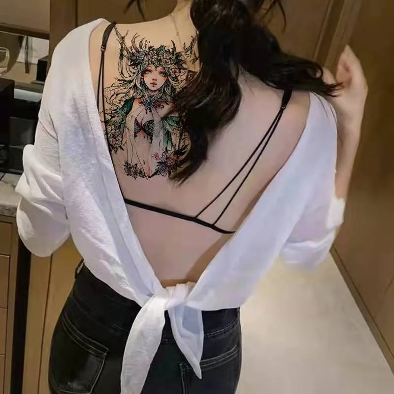 Cartoon Abatis Girl Temporary Tattoo Sticker Waterproof Butterfly Cute Clavicle Chest Flower Arm Art Fake Tattoo Leg Back Tattoo