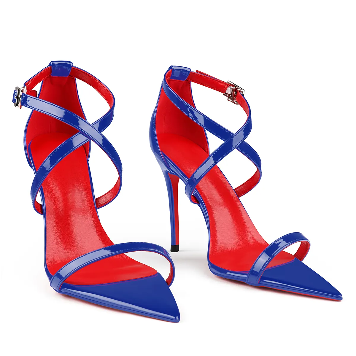 100mm Red Lined Thin Cross Strap Pointed Toe High Heels Red Bottom Party Shoes Sandals-vocosishoes