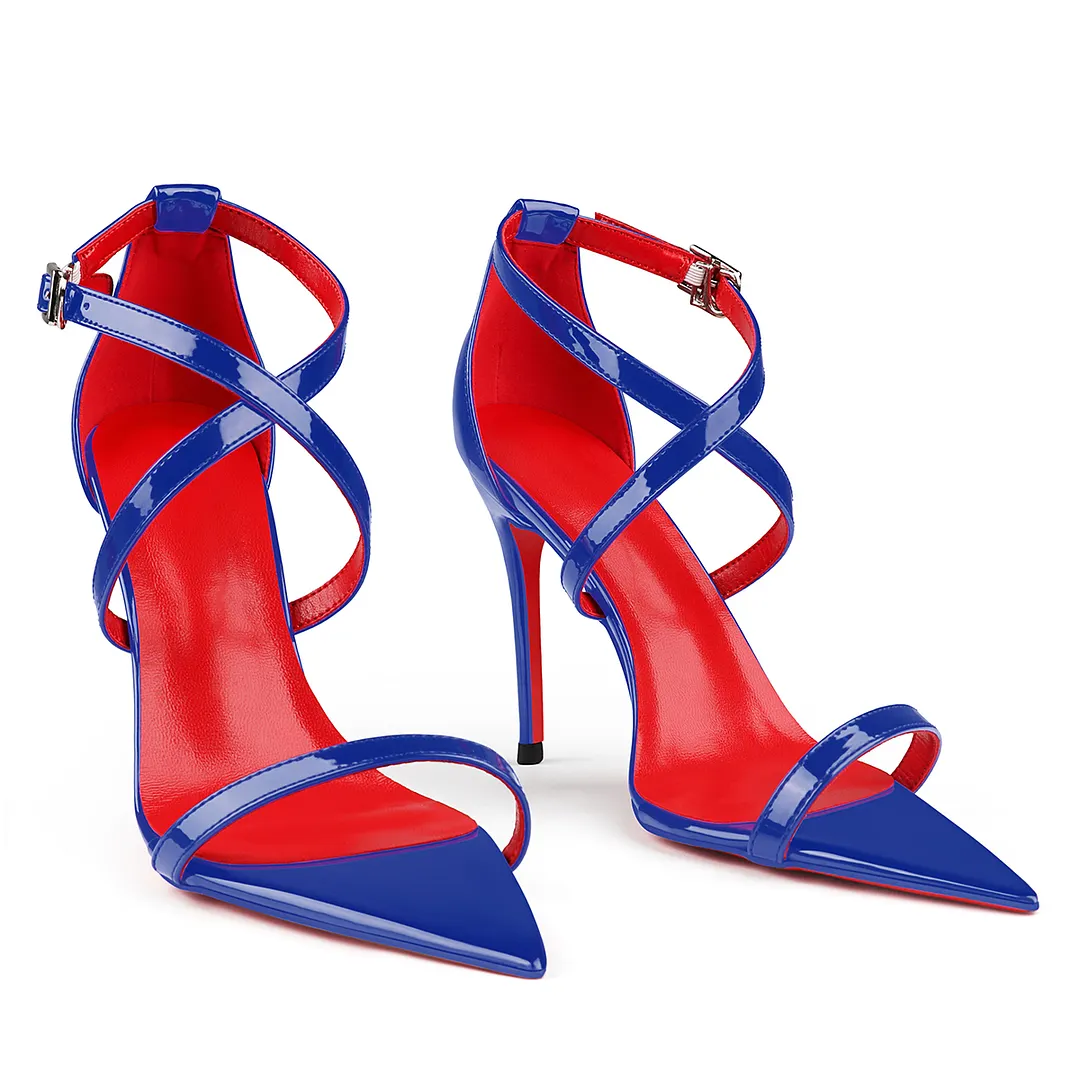 100mm Red Lined Thin Cross Strap Pointed Toe High Heels Red Bottom Party Shoes Sandals-vocosishoes