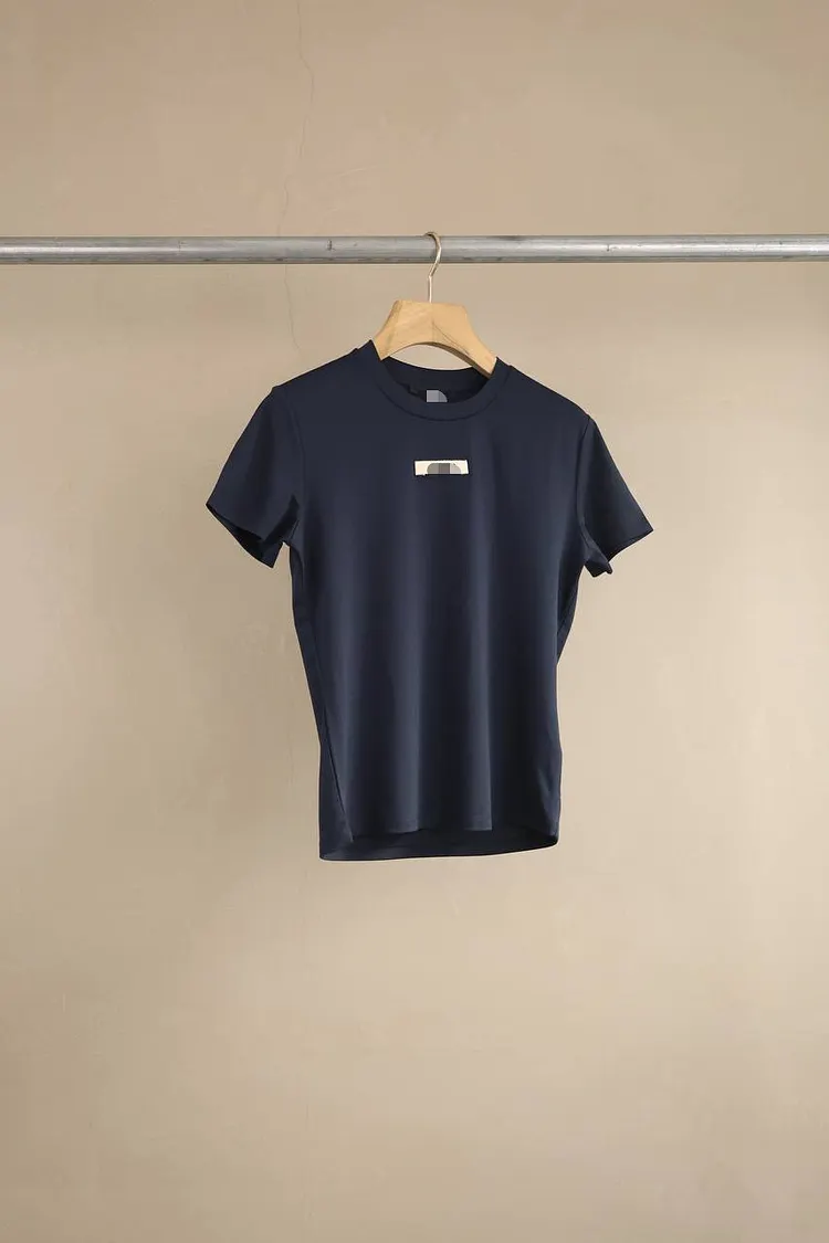 Short-Sleeve Crew Neck T-Shirt with Embroidered Webbing Logo on the Chest 