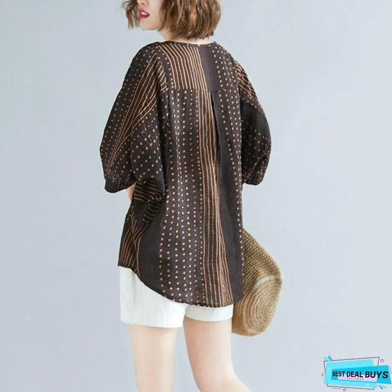 Vintage Polka Dot Striped Cotton Tops