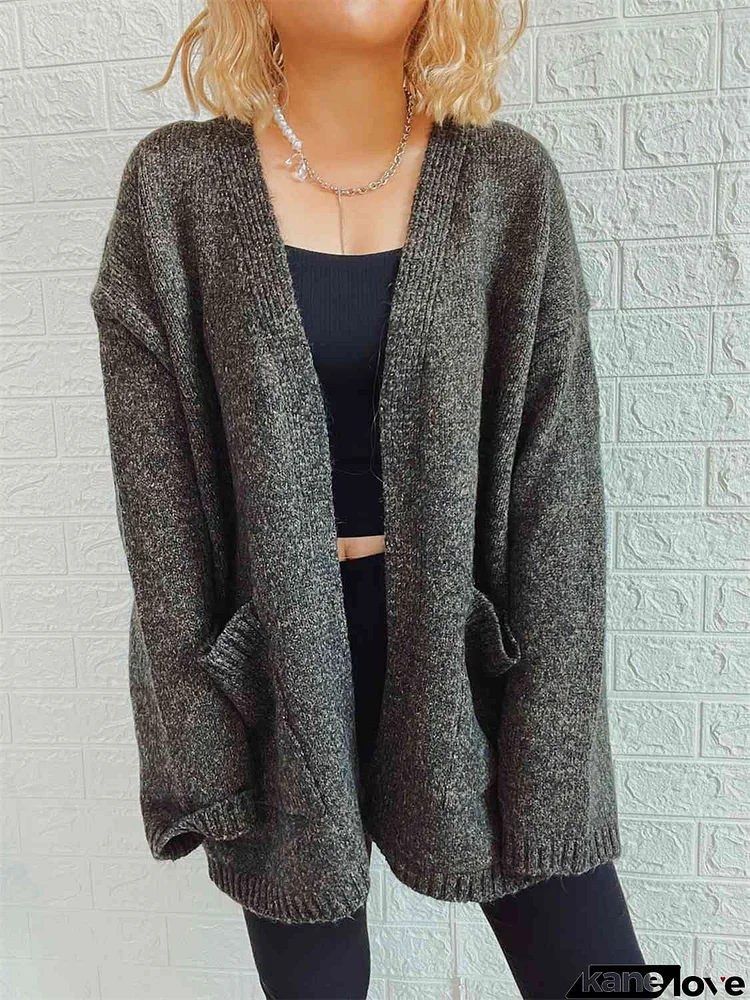 Open Front Long Sleeve Cardigan with Pockets