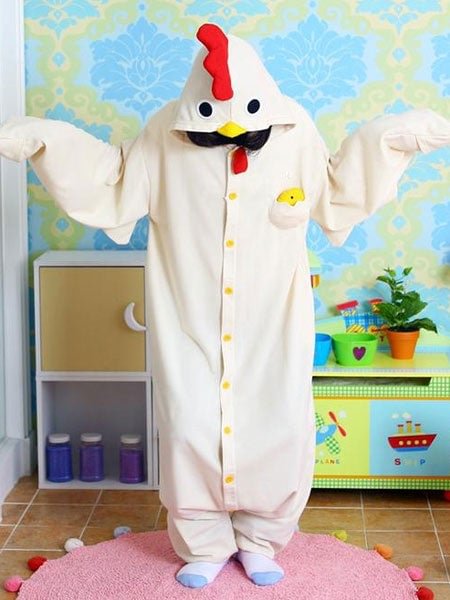 Kigurumi Pajama Chicken Onesie White Flannel Animal Jumpsuit For Adults Halloween Costume Novameme