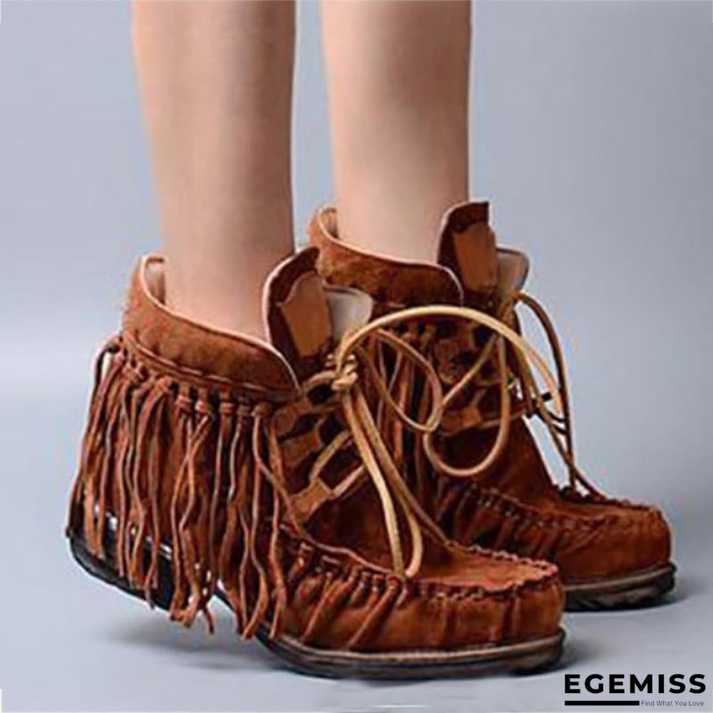 Casual Lace-Up Fringed Boots | EGEMISS