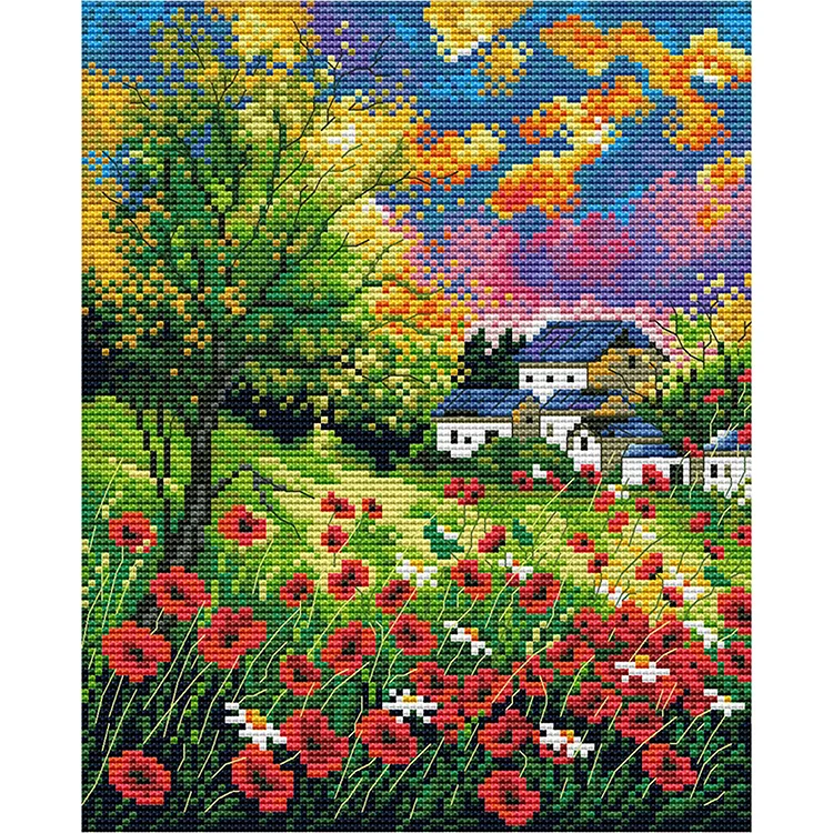 Mountain Flower Art 14CT Printed Cross Stitch Kits (30*26CM) fgoby
